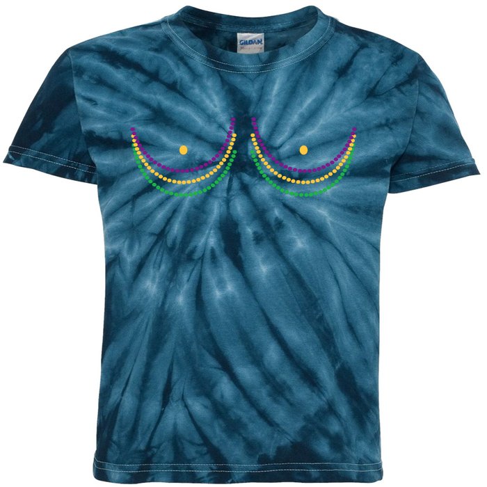 Mardi Gras Funny Beads Boobs Kids Tie-Dye T-Shirt