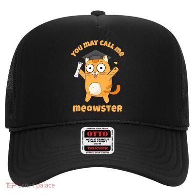 Meowster Graduation Gifts For Graduates Funny Masters Degree High Crown Mesh Back Trucker Hat