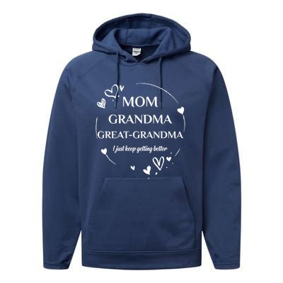 Mom Grandma Great Grandma Promoted To Great Grandma Gift Performance Fleece Hoodie