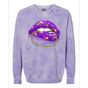 Mardi Gras Glitter Lips And Beads Colorblast Crewneck Sweatshirt