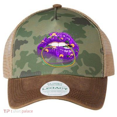 Mardi Gras Glitter Lips And Beads Legacy Tie Dye Trucker Hat