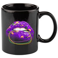 Mardi Gras Glitter Lips And Beads 11oz C Handle Ceramic Mug