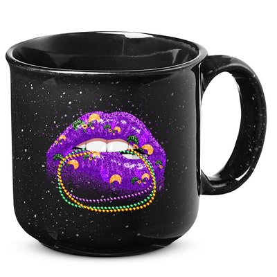 Mardi Gras Glitter Lips And Beads 15oz Campfire Ceramic Mug