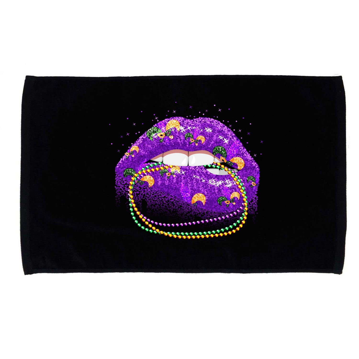 Mardi Gras Glitter Lips And Beads Microfiber Hand Towel