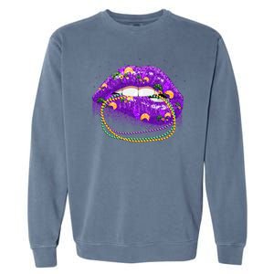 Mardi Gras Glitter Lips And Beads Garment-Dyed Sweatshirt