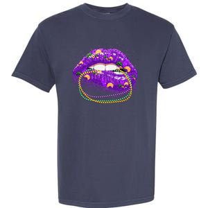 Mardi Gras Glitter Lips And Beads Garment-Dyed Heavyweight T-Shirt