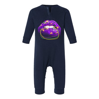 Mardi Gras Glitter Lips And Beads Infant Fleece One Piece