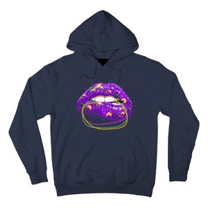 Mardi Gras Glitter Lips And Beads Hoodie