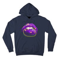 Mardi Gras Glitter Lips And Beads Hoodie