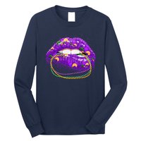 Mardi Gras Glitter Lips And Beads Long Sleeve Shirt