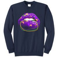 Mardi Gras Glitter Lips And Beads Sweatshirt