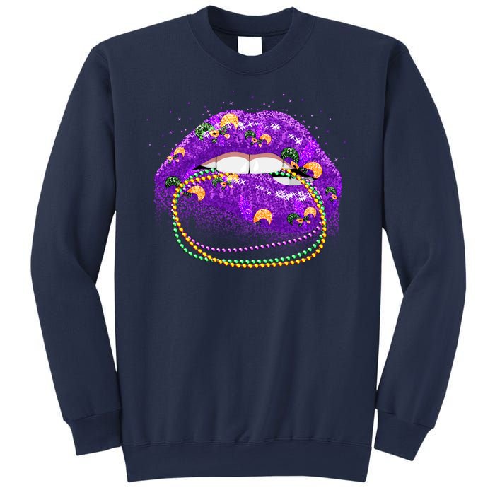 Mardi Gras Glitter Lips And Beads Sweatshirt