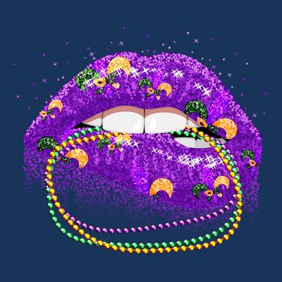 Mardi Gras Glitter Lips And Beads T-Shirt