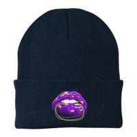 Mardi Gras Glitter Lips And Beads Beanie
