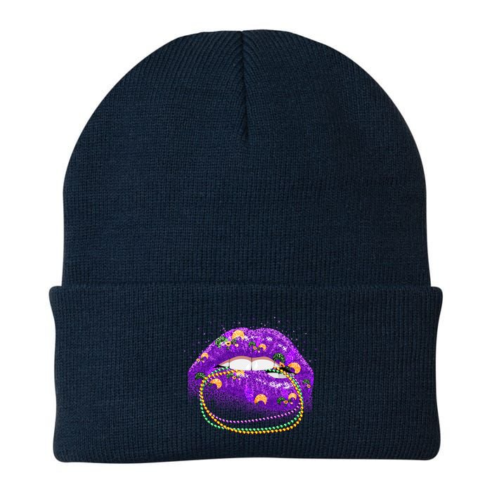 Mardi Gras Glitter Lips And Beads Beanie
