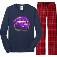 Mardi Gras Glitter Lips And Beads Long Sleeve Pajama Set