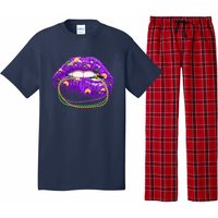 Mardi Gras Glitter Lips And Beads Pajama Set