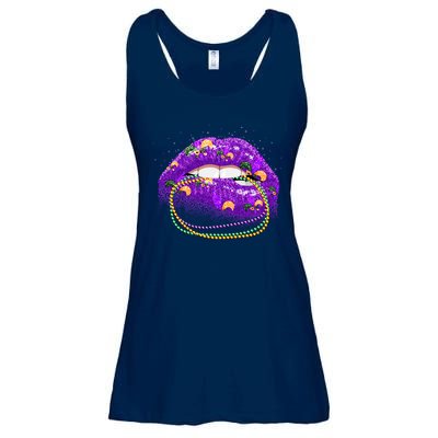 Mardi Gras Glitter Lips And Beads Ladies Essential Flowy Tank