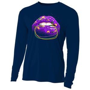 Mardi Gras Glitter Lips And Beads Cooling Performance Long Sleeve Crew