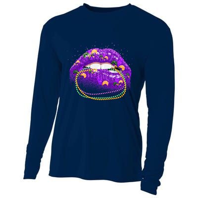 Mardi Gras Glitter Lips And Beads Cooling Performance Long Sleeve Crew