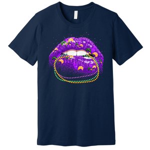 Mardi Gras Glitter Lips And Beads Premium T-Shirt