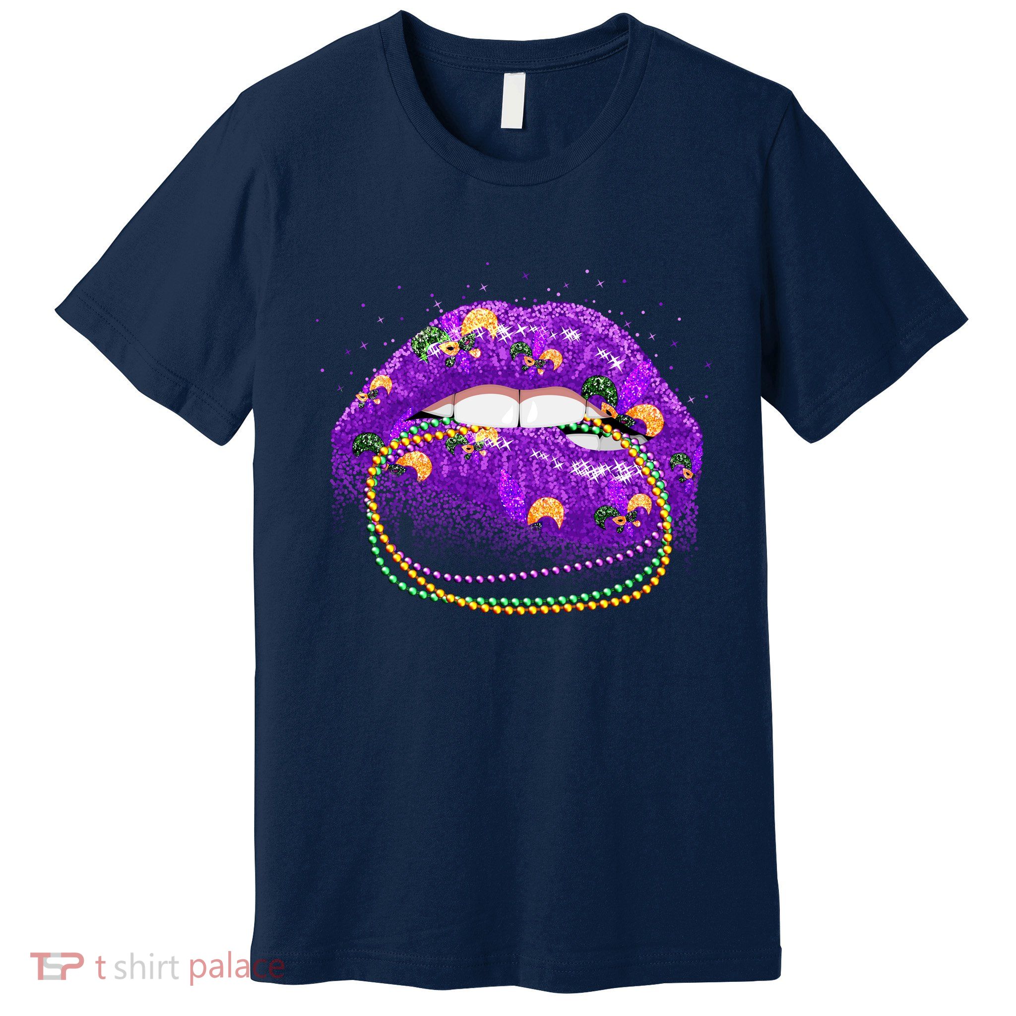 Mardi Gras Glitter Lips And Beads Premium T-Shirt