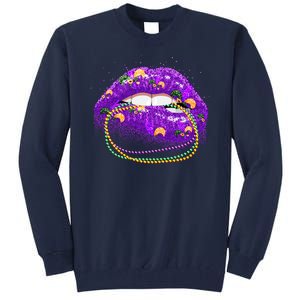 Mardi Gras Glitter Lips And Beads Tall Sweatshirt