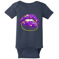 Mardi Gras Glitter Lips And Beads Baby Bodysuit