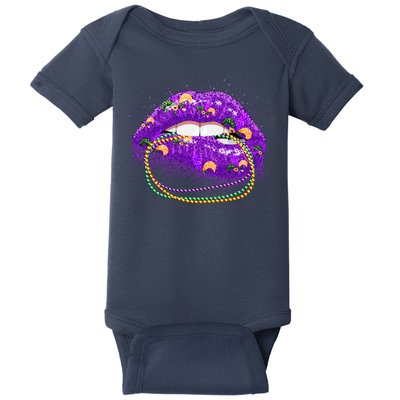 Mardi Gras Glitter Lips And Beads Baby Bodysuit