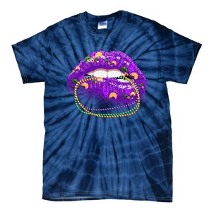 Mardi Gras Glitter Lips And Beads Tie-Dye T-Shirt