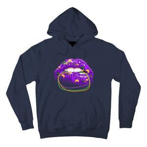 Mardi Gras Glitter Lips And Beads Tall Hoodie