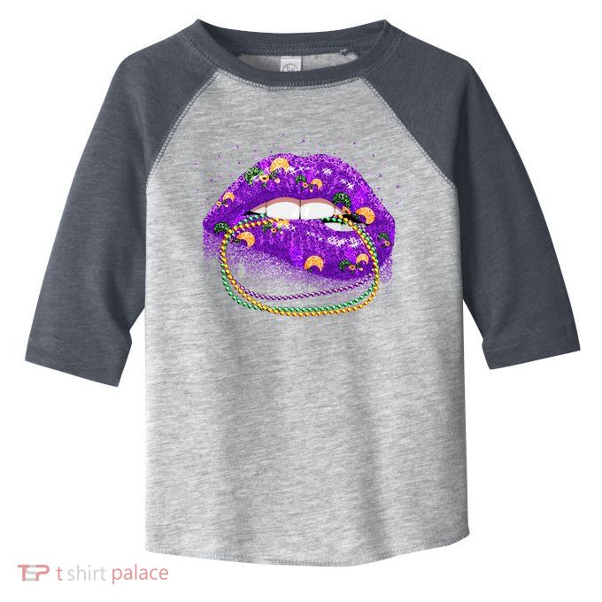 Mardi Gras Glitter Lips And Beads Toddler Fine Jersey T-Shirt