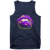 Mardi Gras Glitter Lips And Beads Tank Top