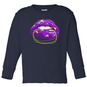 Mardi Gras Glitter Lips And Beads Toddler Long Sleeve Shirt