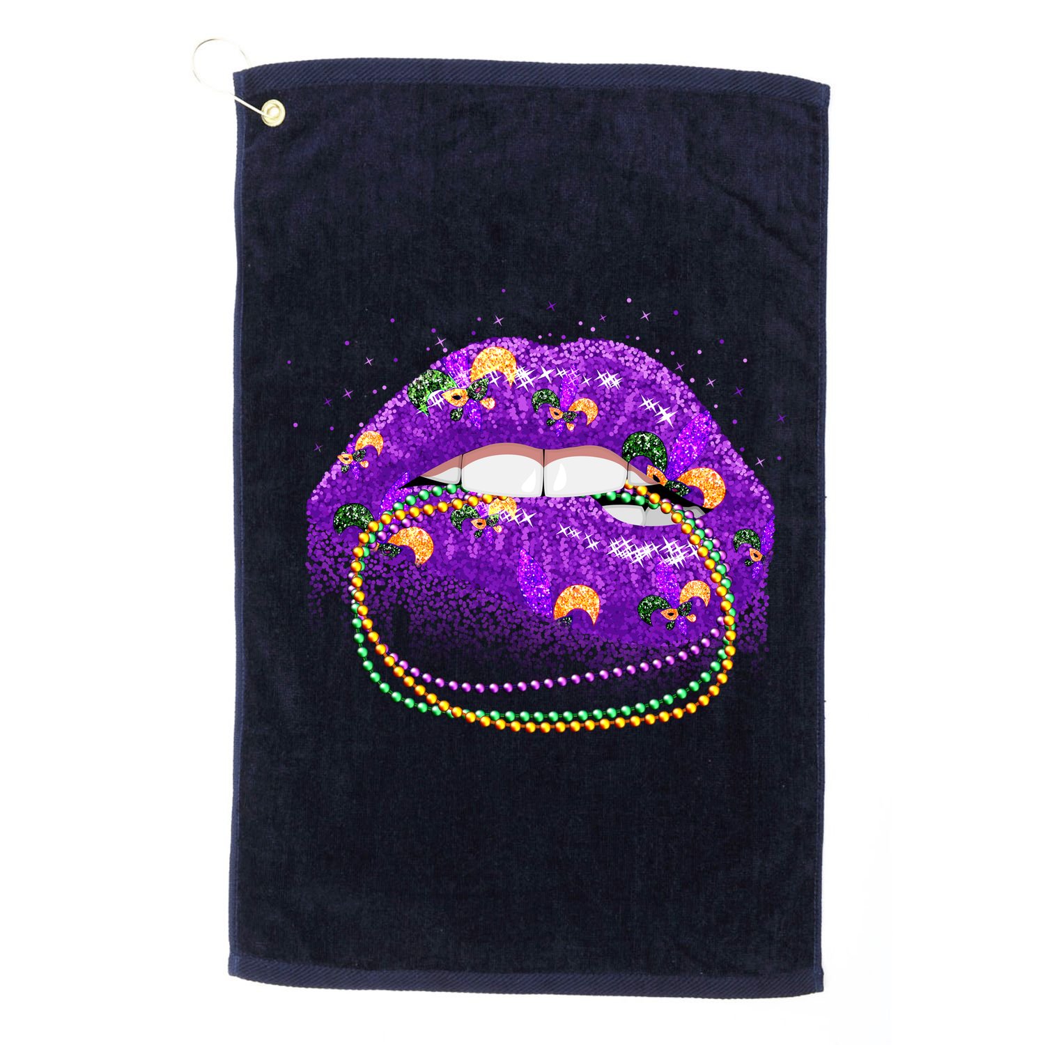 Mardi Gras Glitter Lips And Beads Golf Towel