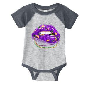 Mardi Gras Glitter Lips And Beads Infant Baby Jersey Bodysuit