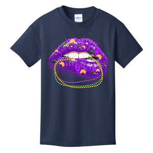 Mardi Gras Glitter Lips And Beads Kids T-Shirt