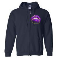 Mardi Gras Glitter Lips And Beads Full Zip Hoodie