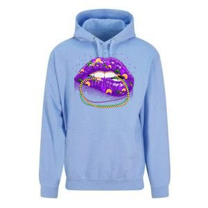 Mardi Gras Glitter Lips And Beads Unisex Surf Hoodie