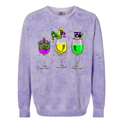 Mardi Gras Glass Of Wine Funny Drinking Wine For Colorblast Crewneck Sweatshirt