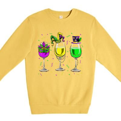 Mardi Gras Glass Of Wine Funny Drinking Wine For Premium Crewneck Sweatshirt