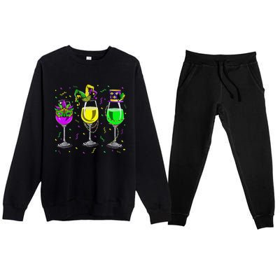 Mardi Gras Glass Of Wine Funny Drinking Wine For Premium Crewneck Sweatsuit Set