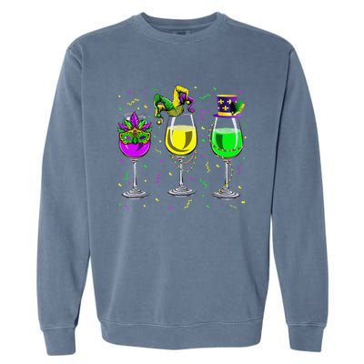 Mardi Gras Glass Of Wine Funny Drinking Wine For Garment-Dyed Sweatshirt