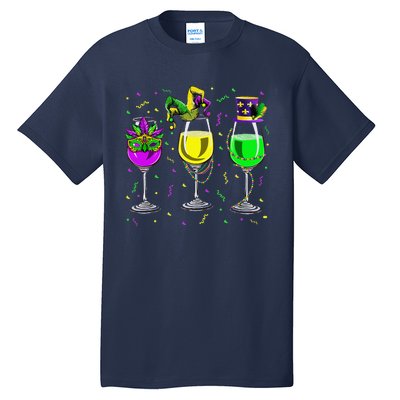 Mardi Gras Glass Of Wine Funny Drinking Wine For Tall T-Shirt