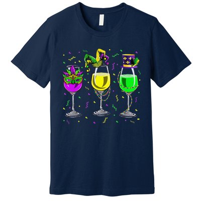 Mardi Gras Glass Of Wine Funny Drinking Wine For Premium T-Shirt