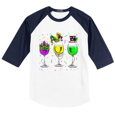 Mardi Gras Glass Of Wine Funny Drinking Wine For Baseball Sleeve Shirt