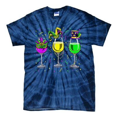 Mardi Gras Glass Of Wine Funny Drinking Wine For Tie-Dye T-Shirt