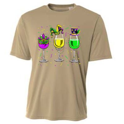 Mardi Gras Glass Of Wine Funny Drinking Wine For Cooling Performance Crew T-Shirt