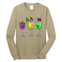 Mardi Gras Glass Of Wine Funny Drinking Wine For Long Sleeve Shirt