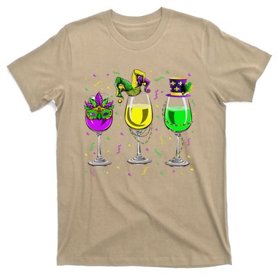 Mardi Gras Glass Of Wine Funny Drinking Wine For T-Shirt